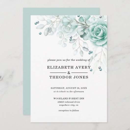 Türkisfarben und Salbei Grüntöne Einladung zur Hoc (Vorne/Hinten)