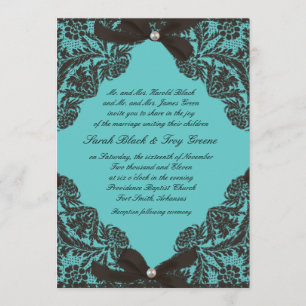 Türkisfarben und schwarze Spitze Hochzeitseinladun Einladung