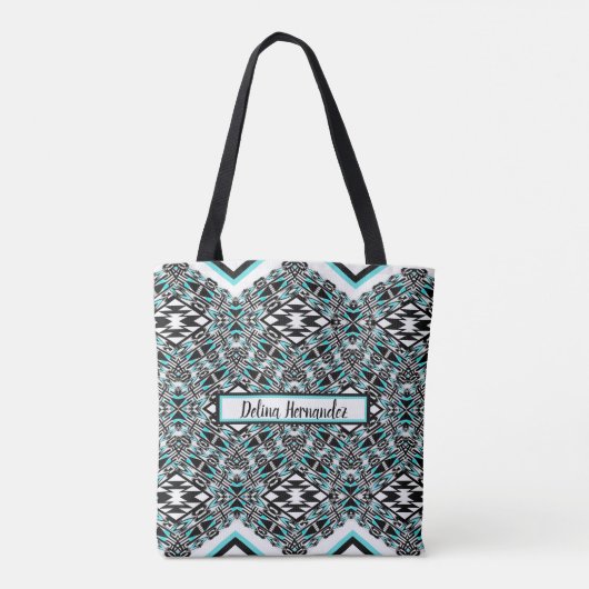 Türkisfarben- und schwarze Stammes-Tapeten-Tasche Tasche (Rückseite)