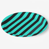 Türkisfarben und schwarze Streifen Pappteller (Schrägansicht)