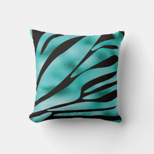Türkisfarben und schwarze Zebrastreifen Kissen