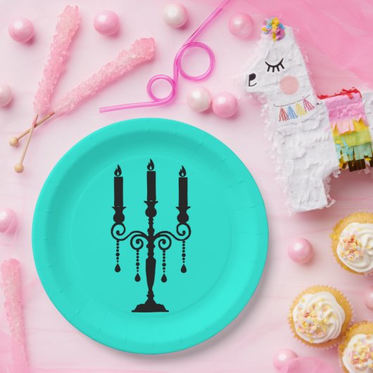 Türkisfarben und schwarzer Kronleuchter Pappteller (Party)