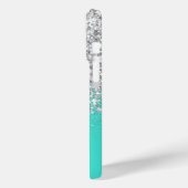 Türkisfarben und Silberglanz, Glitzer Case-Mate iPhone Hülle (Rückseite / Links)