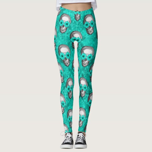 Türkisfarben und Sonnenblumen, Design 11 Leggings (Vorderseite)
