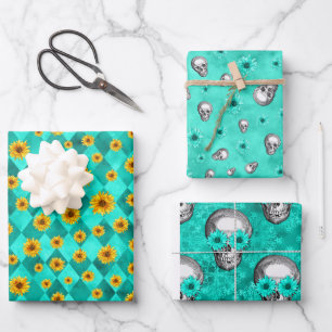 Türkisfarben und Sonnenblumen, Design 2 Geschenkpapier Set