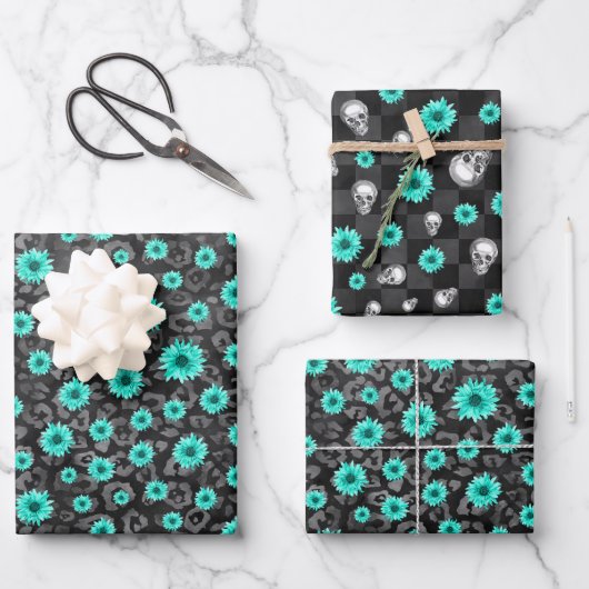 Türkisfarben und Sonnenblumen, Design 5 Geschenkpapier Set (Vorderseite)