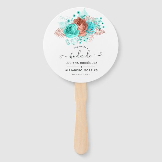 Türkisfarben und tropische Gastgeschenk Hochzeit Fächer (Vorderseite)