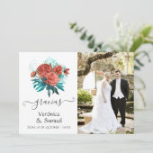 Türkisfarben und tropische Hochzeiten der Korallen Dankeskarte (Stehend Vorderseite)