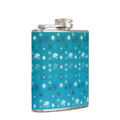 Türkisfarben und weiß, Sterne und Schneeflocken Flachmann (Rechts)