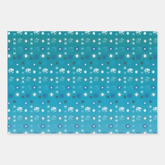 Türkisfarben und weiß, Sterne und Schneeflocken Geschenkpapier Set (Vorderseite 3)