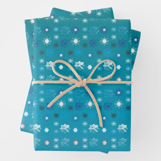 Türkisfarben und weiß, Sterne und Schneeflocken Geschenkpapier Set (Beispiel)