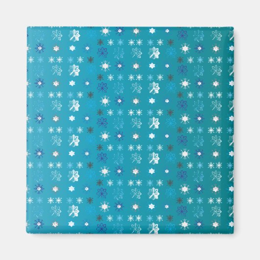 Türkisfarben und weiß, Sterne und Schneeflocken Magnet (Vorne)
