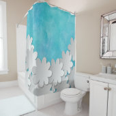 Türkisfarben und weiße Blume Duschvorhang (Beispiel)