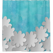 Türkisfarben und weiße Blume Duschvorhang (Vorderseite)