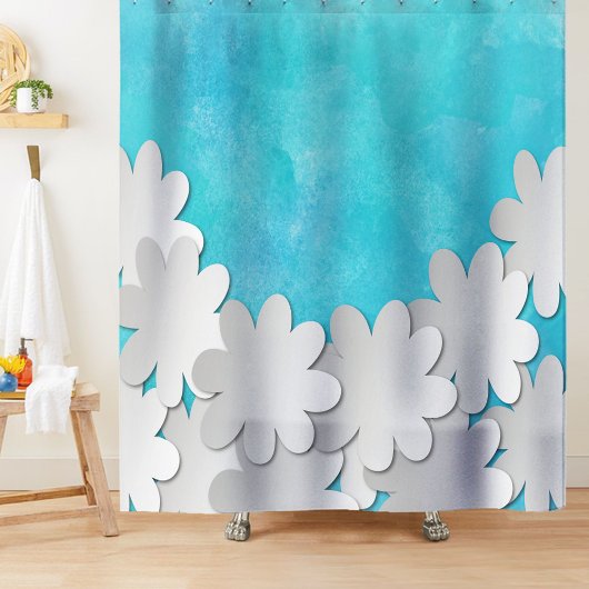Türkisfarben und weiße Blume Duschvorhang