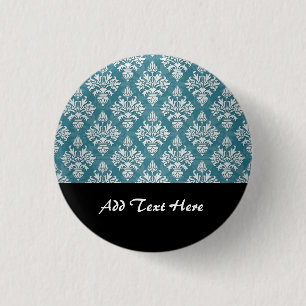 Türkisfarben und weißes Damaskusmuster Button