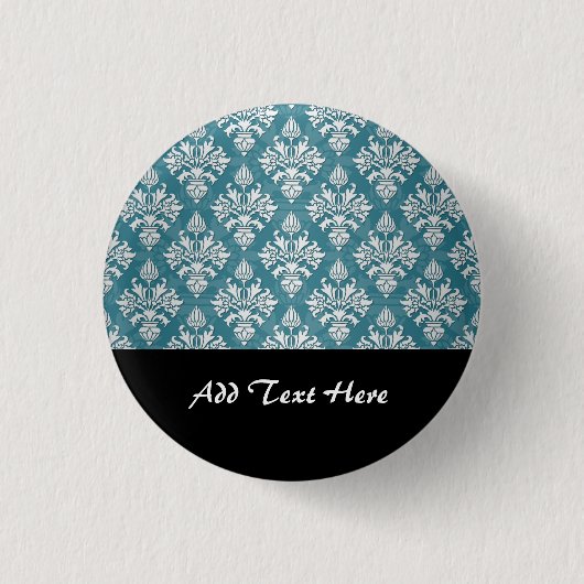 Türkisfarben und weißes Damaskusmuster Button (Vorderseite)