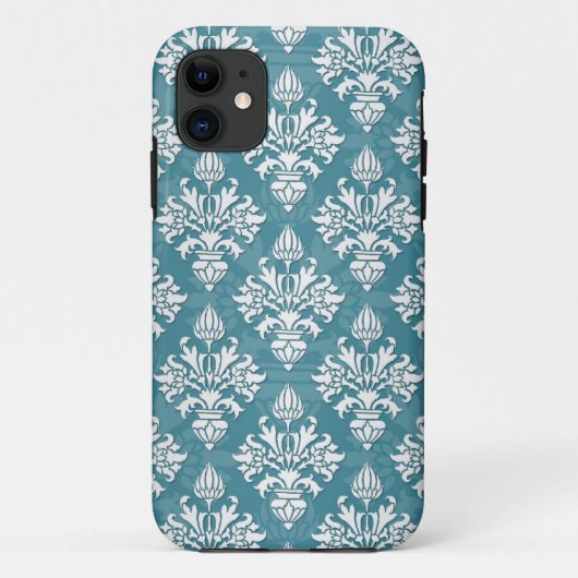 Türkisfarben und weißes Damaskusmuster Case-Mate iPhone Hülle (Rückseite)