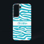 Türkisfarben und weißes Tribal-Muster Samsung Galaxy Hülle<br><div class="desc">Möchten Sie das in einer anderen Farbkombination? Bitte kontaktieren Sie uns über unseren Chic Patterns Store mit Ihren individuellen Wünschen und wir erstellen gerne das Design für Sie. Ein modernes, trendiges und elegantes Design mit einem Stammtisch-Tier-Print-Muster in einer der Modefarben des Jahres, hell türkisfarben, weiß. Passen Sie den Initial- und...</div>