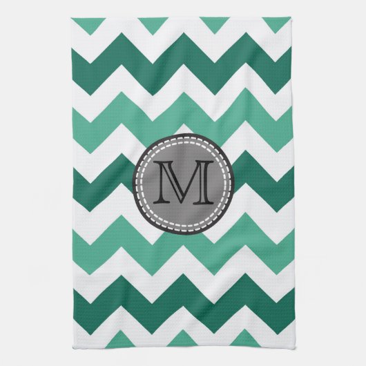 Türkisfarben und Zickzack Zigzag Monogramm Geschirrtuch (Vertikal)
