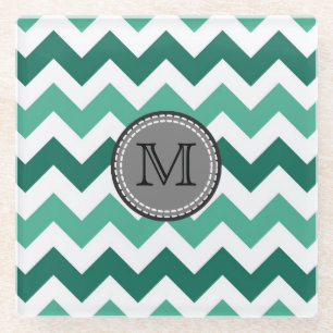 Türkisfarben und Zickzack Zigzag Monogramm Glasuntersetzer