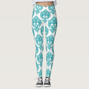 Türkisfarben & Weiß Damast Chic Moderne Elegante M Leggings