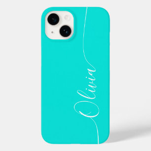 Türkisfarben Weiß Elegante Kalligrafieschrift Name Case-Mate iPhone 14 Hülle