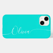 Türkisfarben Weiß Elegante Kalligrafieschrift Name Case-Mate iPhone Hülle (Rückseite (Horizontal))