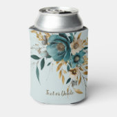 Türkisfarben Weiße Blume Goldene Blätter Elegant Dosenkühler (Kanne Rückseite)