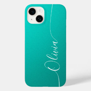 Türkisfarben Weiße Elegante Kalligrafie-Schrift Na Case-Mate iPhone 14 Hülle