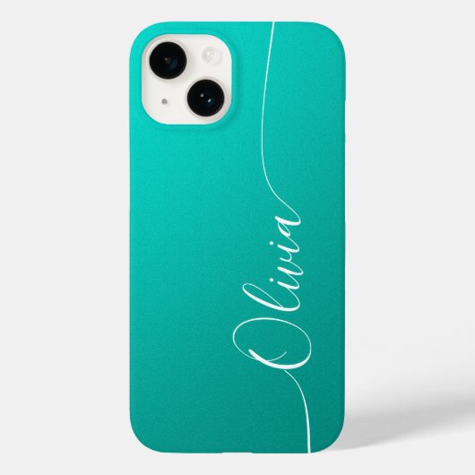 Türkisfarben Weiße Elegante Kalligrafie-Schrift Na Case-Mate iPhone Hülle (Rückseite)
