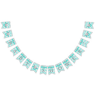 Türkisfarben, weiße, graue Babydusche Wimpelkette