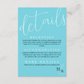 Türkisfarben, White Script-Hochzeitdetails Begleitkarte (Vorderseite)
