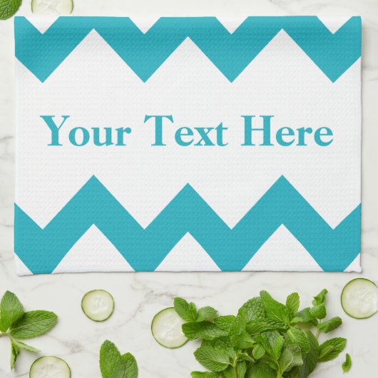 Türkisfarben Zickzack mit anpassbarem Text Geschirrtuch (Gefaltet)