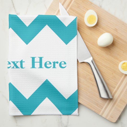 Türkisfarben Zickzack mit anpassbarem Text Geschirrtuch (Viertel Falte)