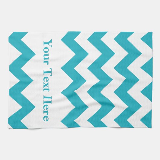 Türkisfarben Zickzack mit anpassbarem Text Geschirrtuch (Horizontal)