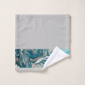 Türkisfarbene Abstrakte Grenze auf Grau-Handtuch-S Badhandtuch Set (Waschlappen)