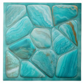 Türkisfarbene Abstrakte Zellkunst Fliese (Vorderseite)