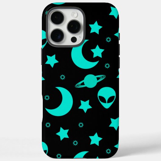 Türkisfarbene Alien Muster mit Sternen und Monden Case-Mate iPhone Hülle (Rückseite)