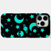 Türkisfarbene Alien Muster mit Sternen und Monden Case-Mate iPhone Hülle (Rückseite (Horizontal))
