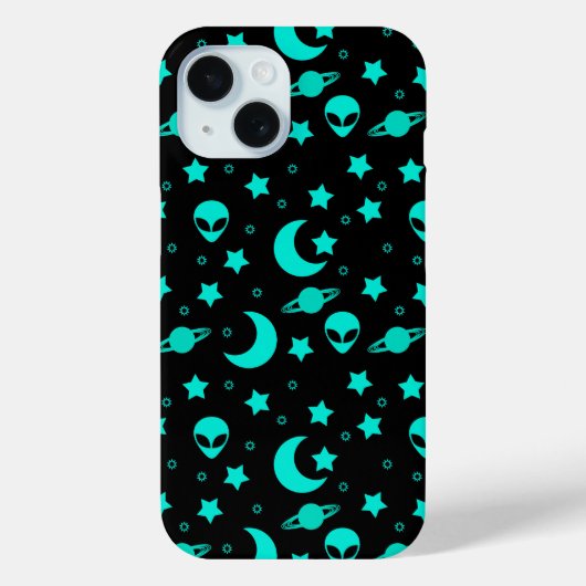 Türkisfarbene Alien Muster mit Sternen und Monden Case-Mate iPhone Hülle (Rückseite)