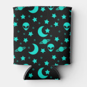 Türkisfarbene Alien Muster mit Sternen und Monden Dosenkühler (Vorderseite)