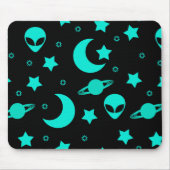 Türkisfarbene Alien Muster mit Sternen und Monden Mousepad (Vorne)