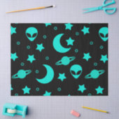 Türkisfarbene Alien Muster mit Sternen und Monden Seidenpapier (Basteln)