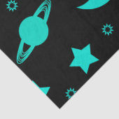 Türkisfarbene Alien Muster mit Sternen und Monden Seidenpapier (Detail)