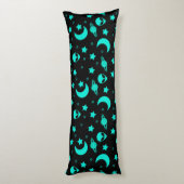 Türkisfarbene Alien Muster mit Sternen und Monden Seitenschläferkissen (Rückseite (Vertikal))