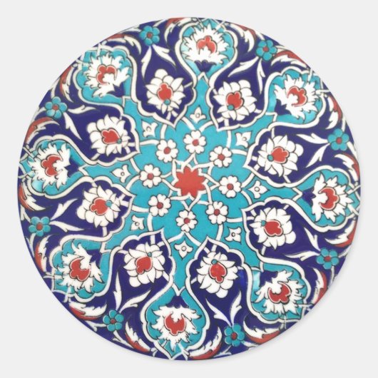 Türkisfarbene antike Blumenmosaike Tile Runder Aufkleber (Vorderseite)