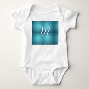 Türkisfarbene aquamarine Aqua-Monogramm Zusatz von Baby Strampler