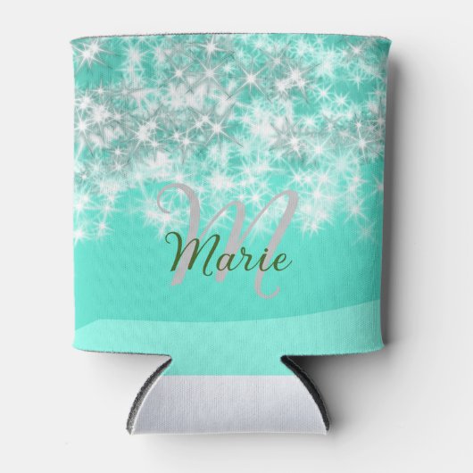 Türkisfarbene aquamarine Aqua-Monogramm Zusatz von Dosenkühler (Vorderseite)