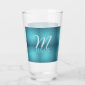 Türkisfarbene aquamarine Aqua-Monogramm Zusatz von Glas (Rückseite)